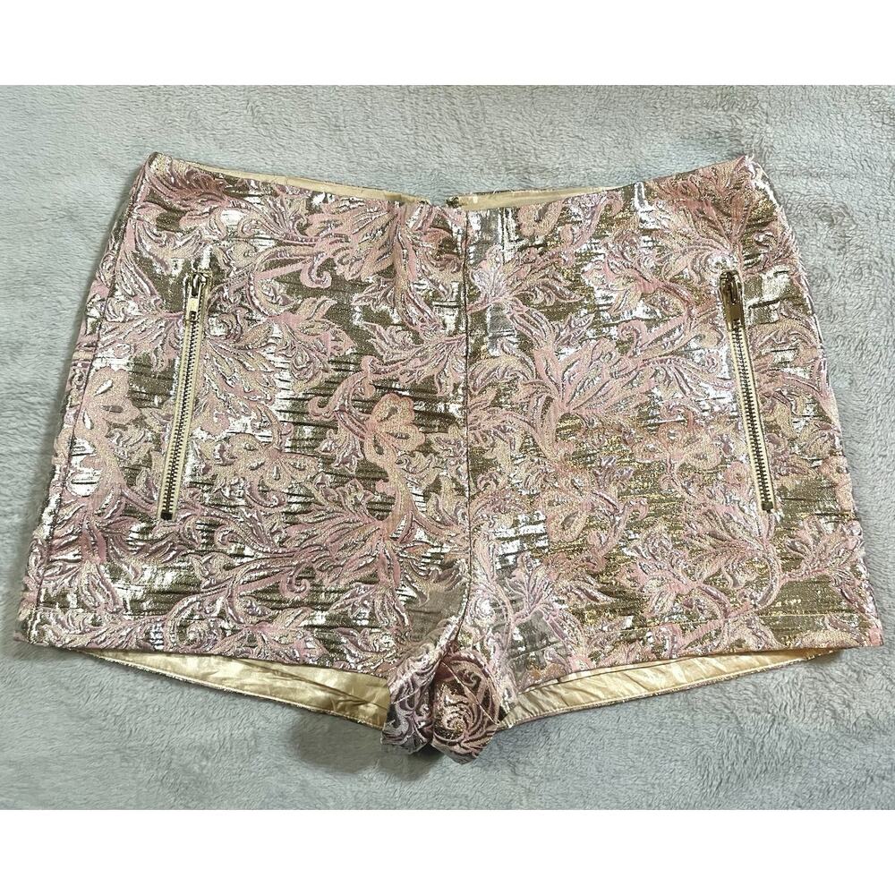 Forever 21 Hot Pants Sz 28 Pink Silver Metallic Beautiful Brocade Baroque Y2K